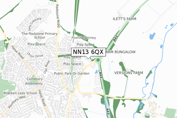 NN13 6QX map - small scale - OS Open Zoomstack (Ordnance Survey)