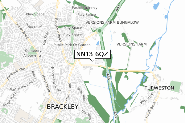 NN13 6QZ map - small scale - OS Open Zoomstack (Ordnance Survey)