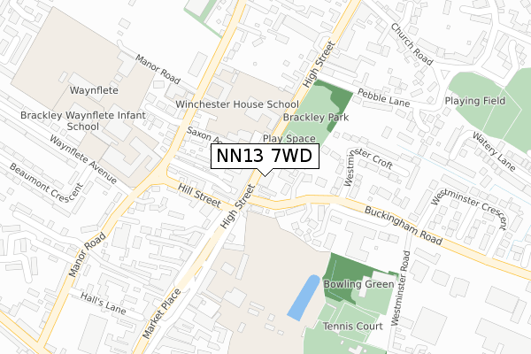 NN13 7WD map - large scale - OS Open Zoomstack (Ordnance Survey)