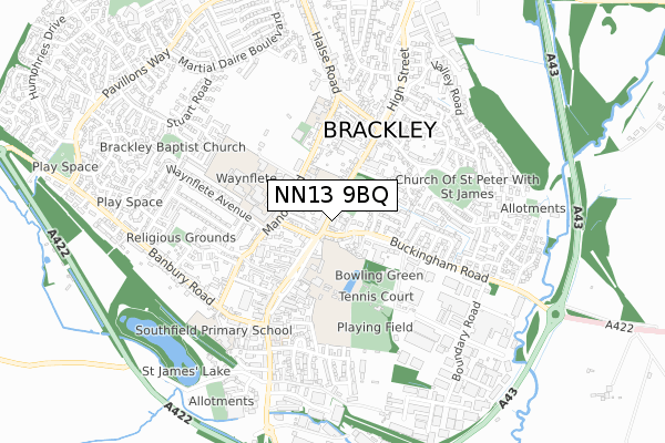 NN13 9BQ map - small scale - OS Open Zoomstack (Ordnance Survey)