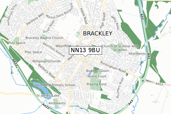 NN13 9BU map - small scale - OS Open Zoomstack (Ordnance Survey)