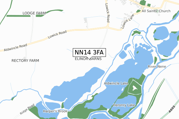 NN14 3FA map - small scale - OS Open Zoomstack (Ordnance Survey)