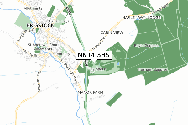 NN14 3HS map - small scale - OS Open Zoomstack (Ordnance Survey)