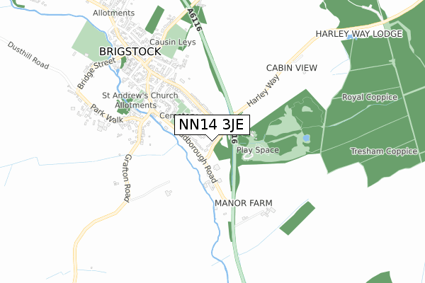 NN14 3JE map - small scale - OS Open Zoomstack (Ordnance Survey)