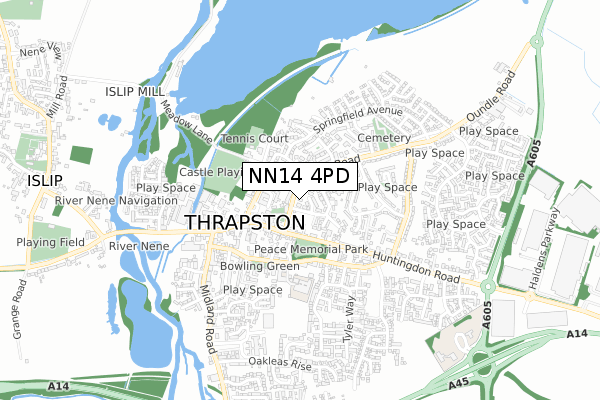 NN14 4PD map - small scale - OS Open Zoomstack (Ordnance Survey)