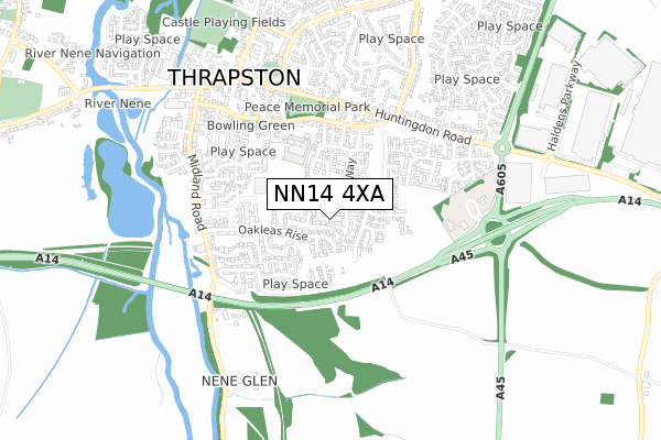 NN14 4XA map - small scale - OS Open Zoomstack (Ordnance Survey)