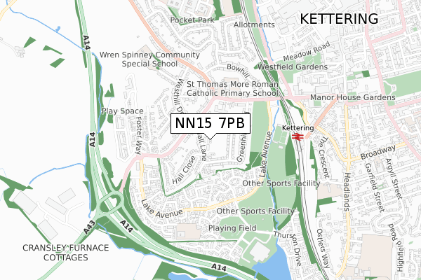 NN15 7PB map - small scale - OS Open Zoomstack (Ordnance Survey)