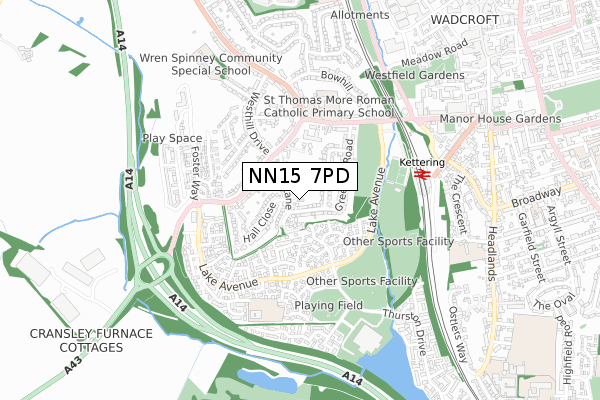 NN15 7PD map - small scale - OS Open Zoomstack (Ordnance Survey)