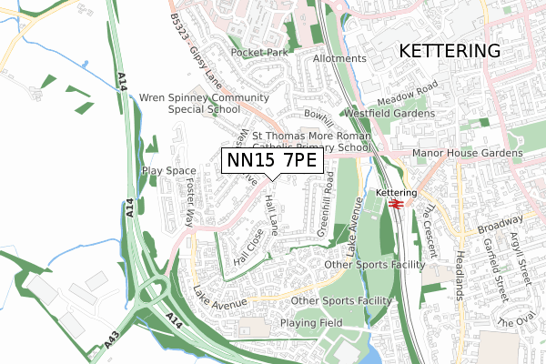 NN15 7PE map - small scale - OS Open Zoomstack (Ordnance Survey)