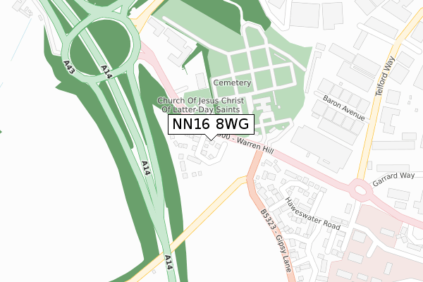 NN16 8WG map - large scale - OS Open Zoomstack (Ordnance Survey)