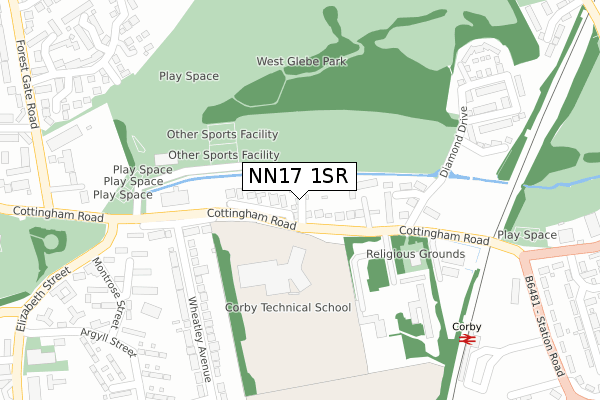 NN17 1SR map - large scale - OS Open Zoomstack (Ordnance Survey)
