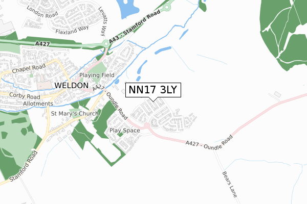 NN17 3LY map - small scale - OS Open Zoomstack (Ordnance Survey)