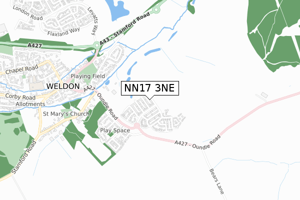 NN17 3NE map - small scale - OS Open Zoomstack (Ordnance Survey)