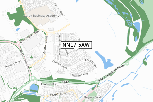 NN17 5AW map - small scale - OS Open Zoomstack (Ordnance Survey)