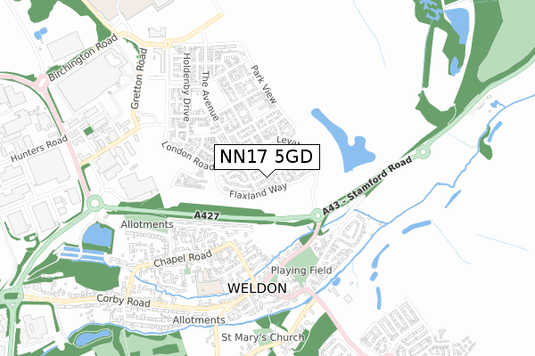 NN17 5GD map - small scale - OS Open Zoomstack (Ordnance Survey)