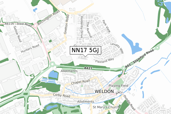 NN17 5GJ map - small scale - OS Open Zoomstack (Ordnance Survey)