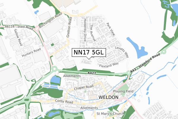 NN17 5GL map - small scale - OS Open Zoomstack (Ordnance Survey)