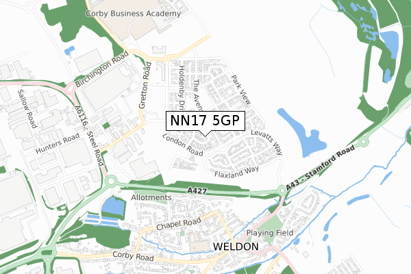 NN17 5GP map - small scale - OS Open Zoomstack (Ordnance Survey)