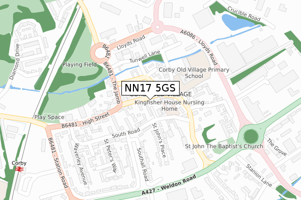 NN17 5GS map - large scale - OS Open Zoomstack (Ordnance Survey)