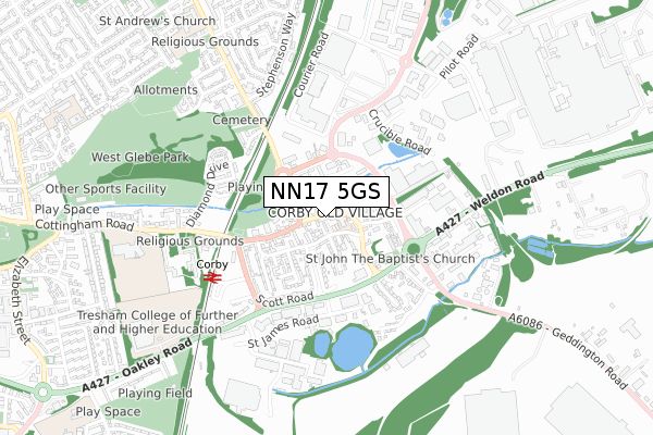 NN17 5GS map - small scale - OS Open Zoomstack (Ordnance Survey)