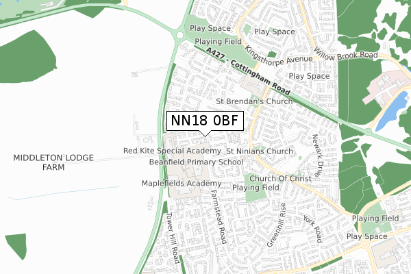 NN18 0BF map - small scale - OS Open Zoomstack (Ordnance Survey)