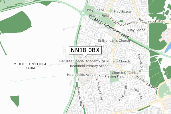 NN18 0BX map - small scale - OS Open Zoomstack (Ordnance Survey)