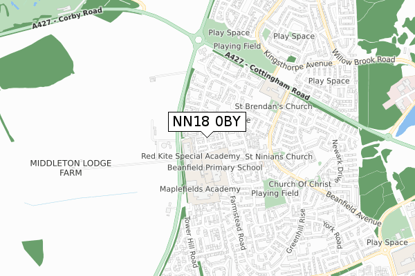 NN18 0BY map - small scale - OS Open Zoomstack (Ordnance Survey)