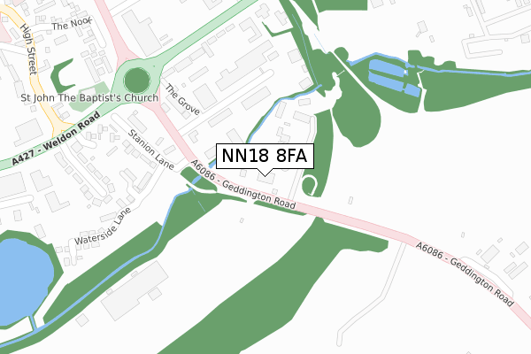 NN18 8FA map - large scale - OS Open Zoomstack (Ordnance Survey)