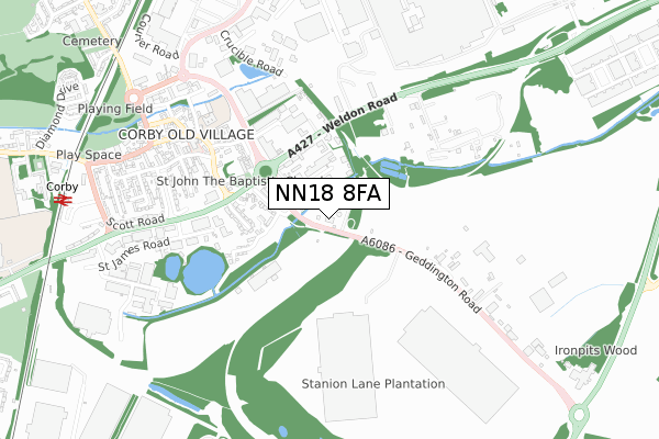 NN18 8FA map - small scale - OS Open Zoomstack (Ordnance Survey)