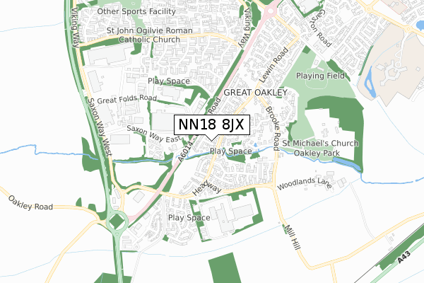 NN18 8JX map - small scale - OS Open Zoomstack (Ordnance Survey)