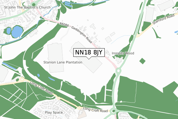 NN18 8JY map - small scale - OS Open Zoomstack (Ordnance Survey)