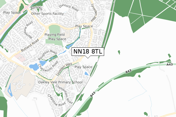 NN18 8TL map - small scale - OS Open Zoomstack (Ordnance Survey)