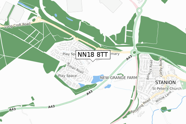 NN18 8TT map - small scale - OS Open Zoomstack (Ordnance Survey)