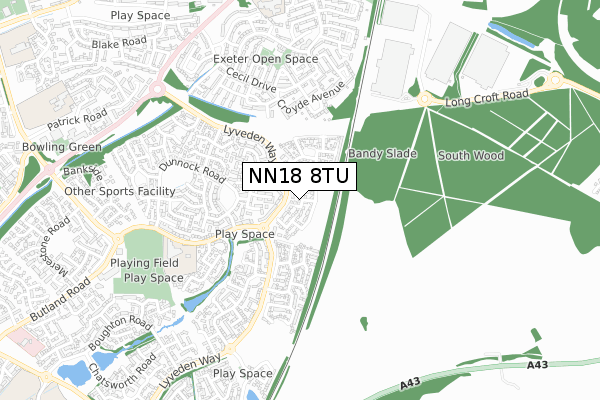 NN18 8TU map - small scale - OS Open Zoomstack (Ordnance Survey)