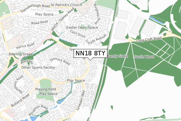 NN18 8TY map - small scale - OS Open Zoomstack (Ordnance Survey)