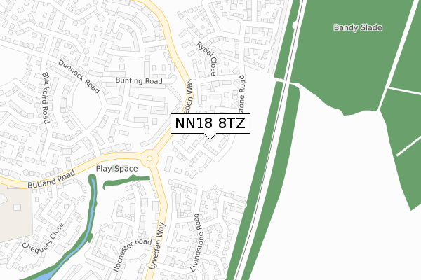 NN18 8TZ map - large scale - OS Open Zoomstack (Ordnance Survey)