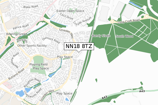 NN18 8TZ map - small scale - OS Open Zoomstack (Ordnance Survey)
