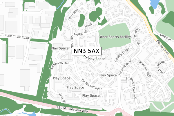 NN3 5AX map - large scale - OS Open Zoomstack (Ordnance Survey)