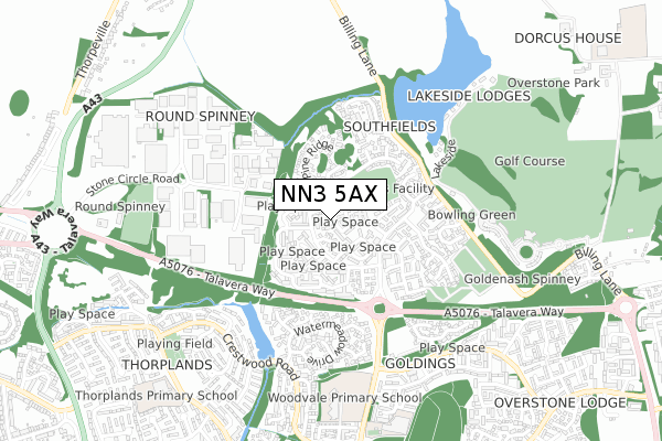 NN3 5AX map - small scale - OS Open Zoomstack (Ordnance Survey)