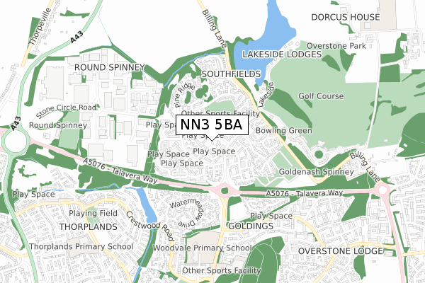 NN3 5BA map - small scale - OS Open Zoomstack (Ordnance Survey)