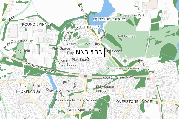 NN3 5BB map - small scale - OS Open Zoomstack (Ordnance Survey)