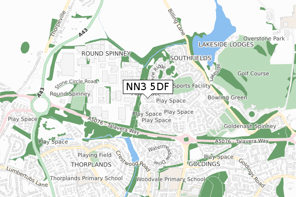 NN3 5DF map - small scale - OS Open Zoomstack (Ordnance Survey)