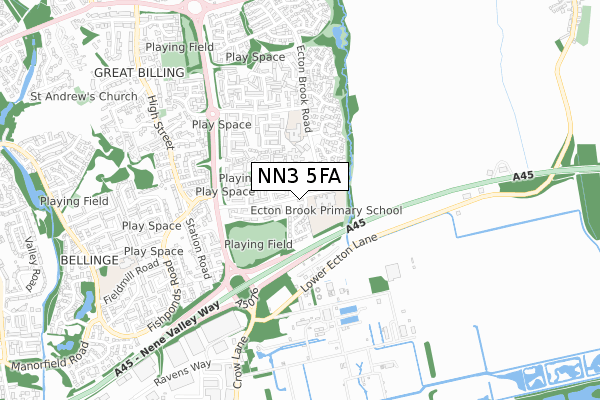 NN3 5FA map - small scale - OS Open Zoomstack (Ordnance Survey)