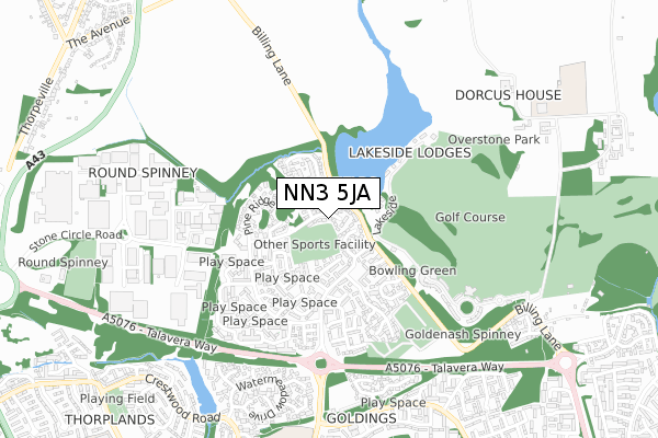 NN3 5JA map - small scale - OS Open Zoomstack (Ordnance Survey)