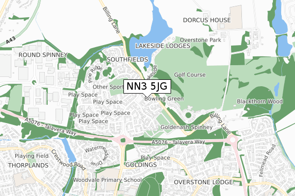 NN3 5JG map - small scale - OS Open Zoomstack (Ordnance Survey)