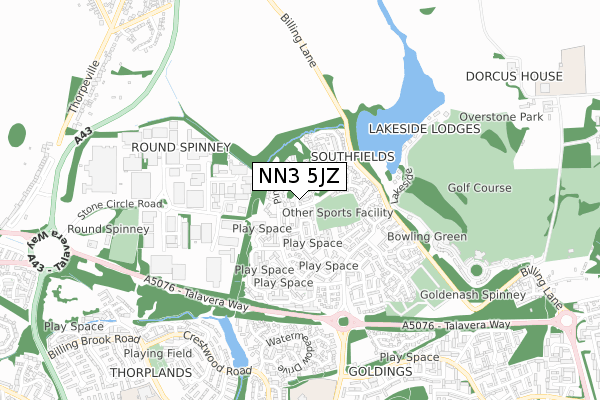 NN3 5JZ map - small scale - OS Open Zoomstack (Ordnance Survey)