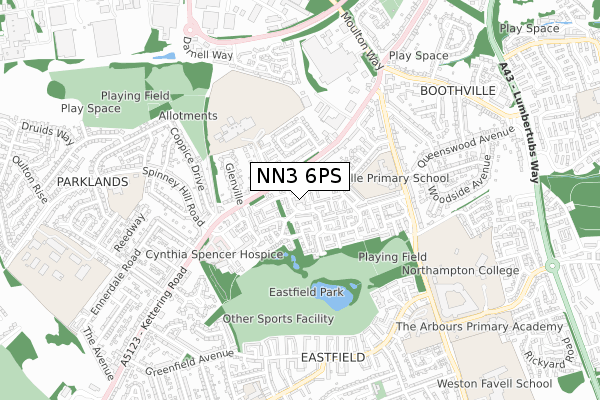 NN3 6PS map - small scale - OS Open Zoomstack (Ordnance Survey)