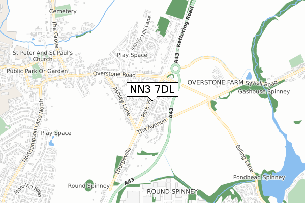 NN3 7DL map - small scale - OS Open Zoomstack (Ordnance Survey)