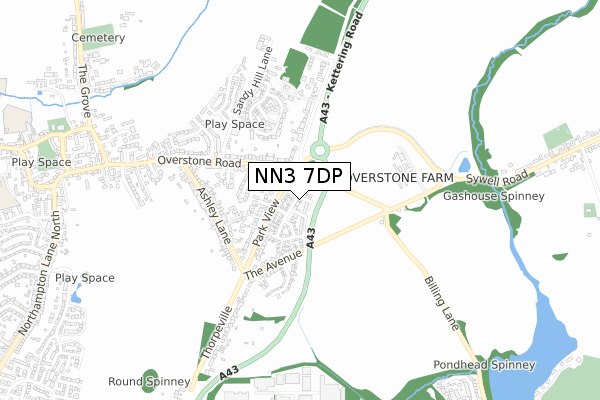 NN3 7DP map - small scale - OS Open Zoomstack (Ordnance Survey)
