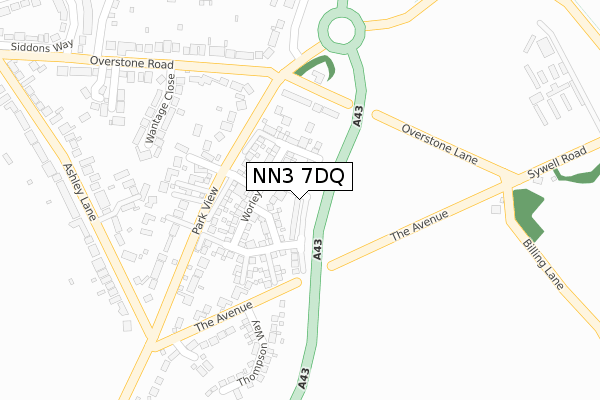 NN3 7DQ map - large scale - OS Open Zoomstack (Ordnance Survey)